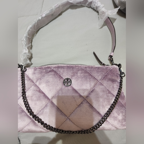 Tory Burch Willa Zip Shoulder Quilted Handbag In Lilac And Gunmetal Nwt - Picture 11 of 16